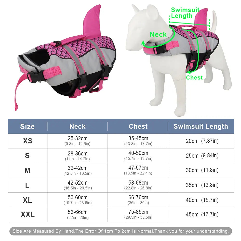 Shark Pattern Dog Life Jacket Swimming Vest Pet Safety Harness
