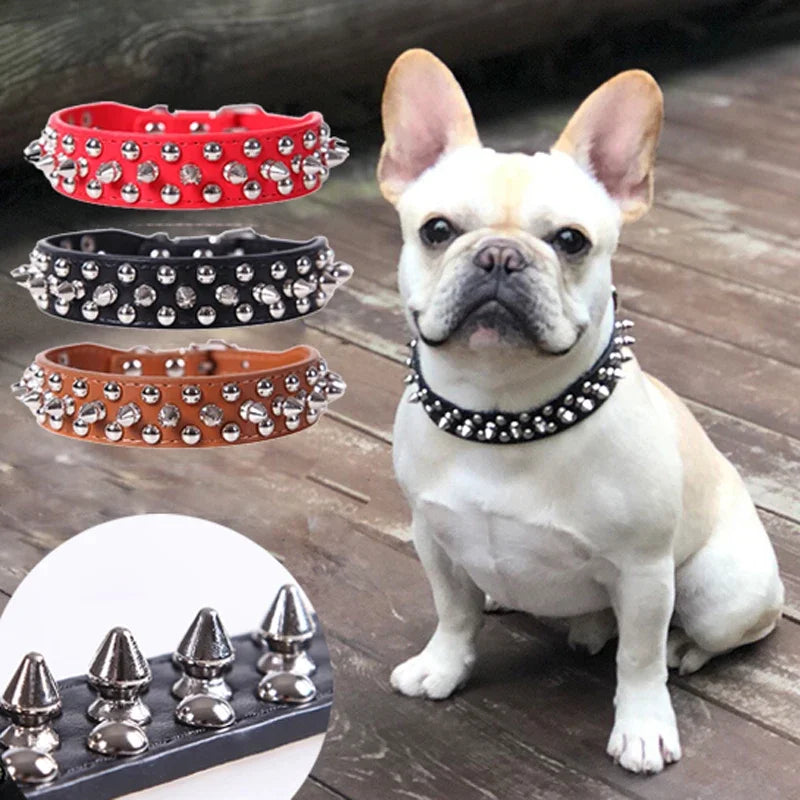 Adjustable Spiked Dog Collar - PU Leather Punk Rivet Pet Collar