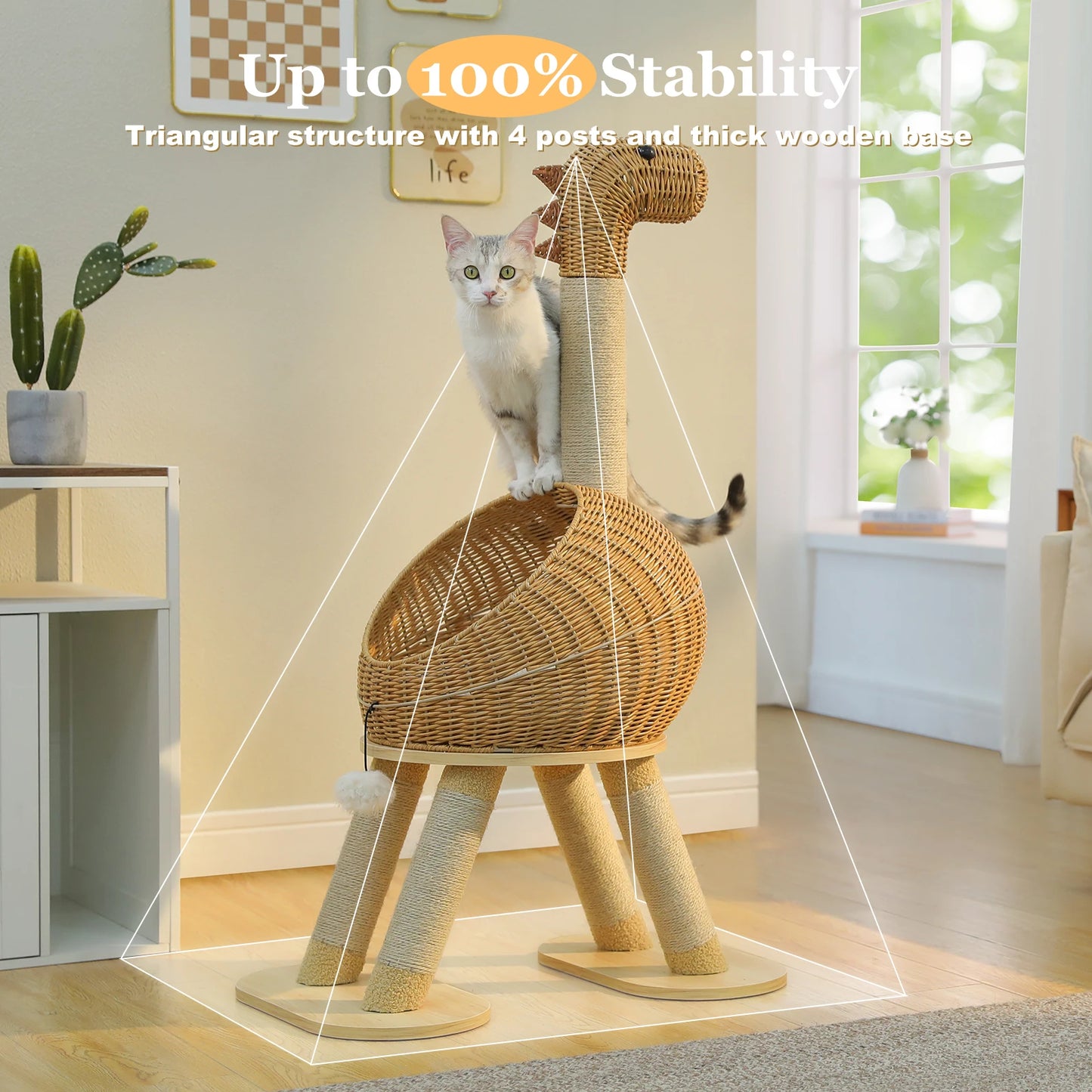 Dinosaur Cat Tree Tower With Sisal Scratching Post Large Rattan Condo