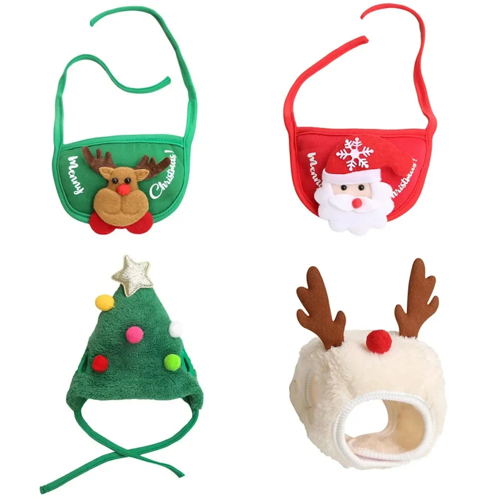 Christmas Pet Costume Santa Hat with Bandana Set for Cats Dogs