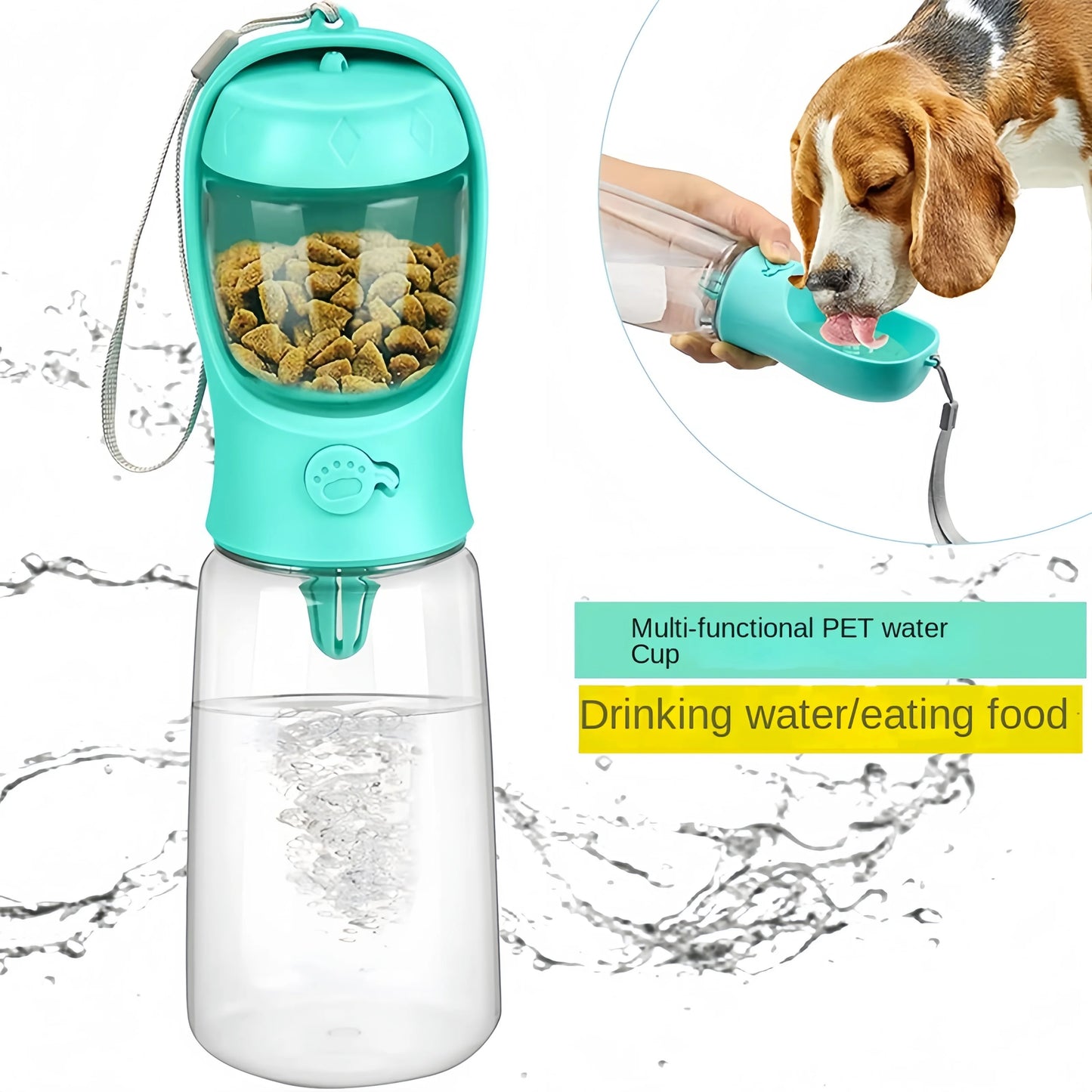 Portable Pet Water Bottle With Food Dispenser For Dogs And Cats