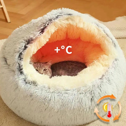 2 In 1 Soft Plush Pet Bed With Cover Round Cat Bed For Small Dogs