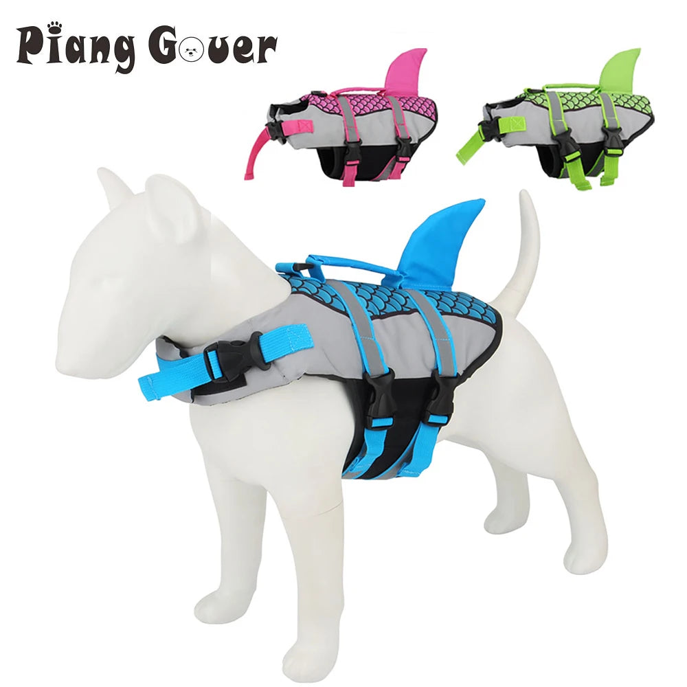Shark Pattern Dog Life Jacket Swimming Vest Pet Safety Harness