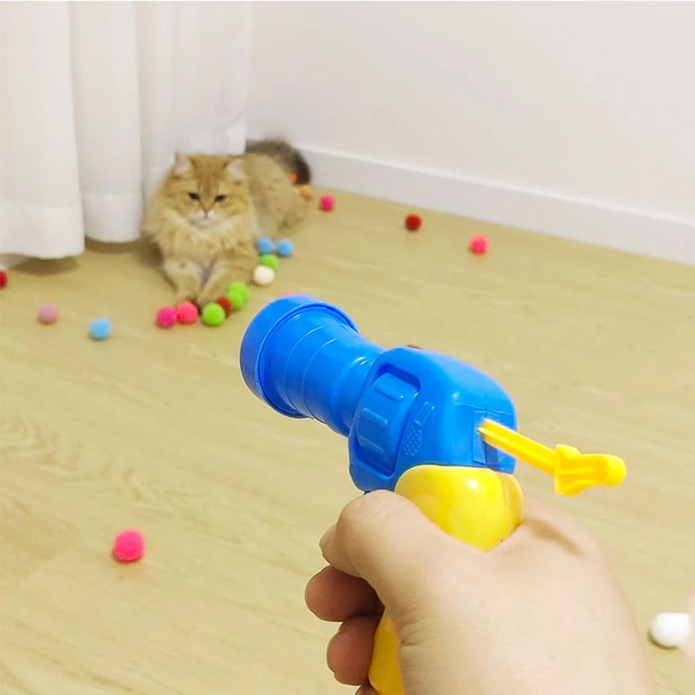 Cat Plush Ball Shooting Gun Interactive Pet Toy Launch Training
