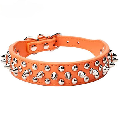 Adjustable Spiked Dog Collar - PU Leather Punk Rivet Pet Collar