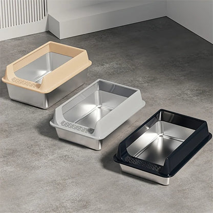 Stainless Steel Litter Box For Large Cats With Splash-Proof Design