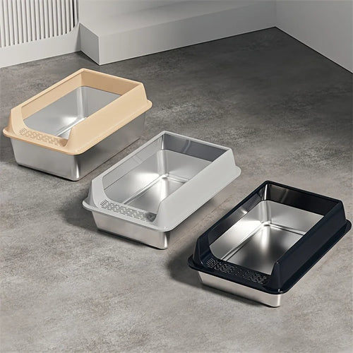Stainless Steel Litter Box For Large Cats With Splash-Proof Design