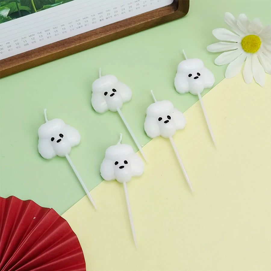 Hot Sale Cartoon Teddy Dog Birthday Cake Candles White Puppy Decoration