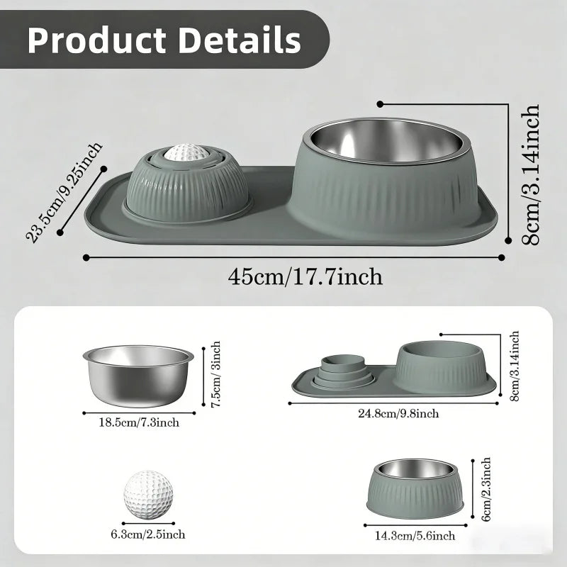 2-in-1 Stainless Steel Double Dog Food Bowls Set With Non-Slip Mat