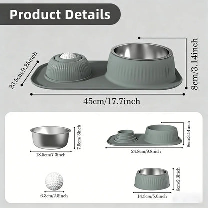 2-in-1 Stainless Steel Double Dog Food Bowls Set With Non-Slip Mat