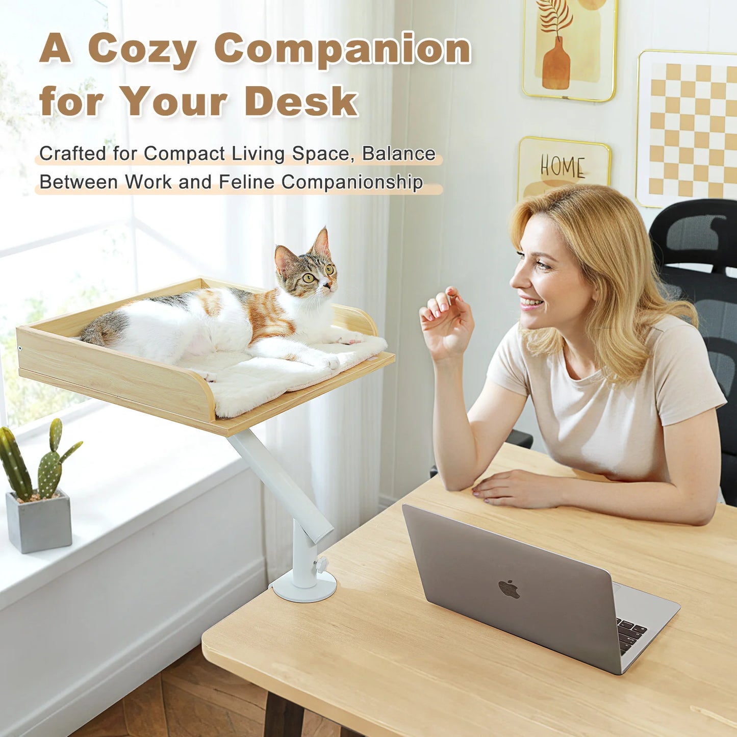 Cat Desk Bed 360° Rotatable Stand For Indoor Cats Adjustable