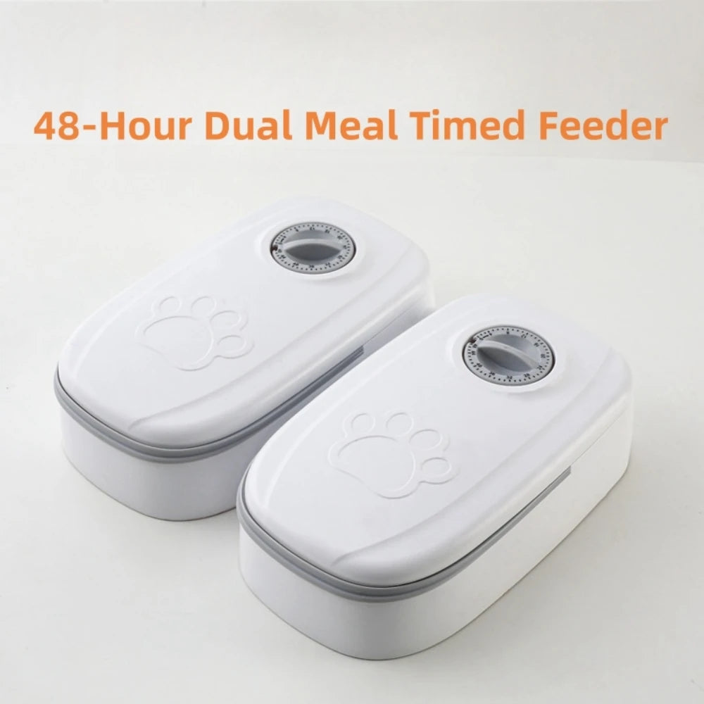 Pet Automatic Feeder With Timed Dual Bowls For Dogs And Cats