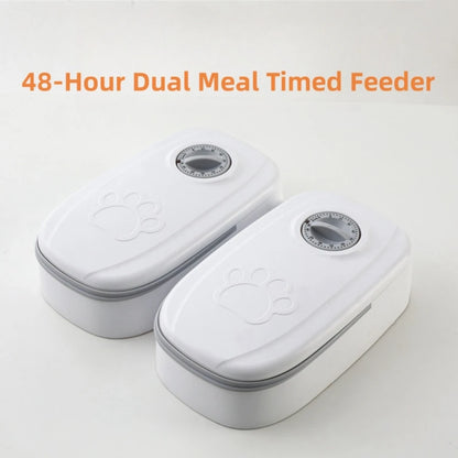 Pet Automatic Feeder With Timed Dual Bowls For Dogs And Cats