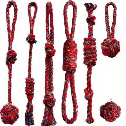 7 Piece Durable Rainbow Dog Rope Toy Set For Training And Dental Health