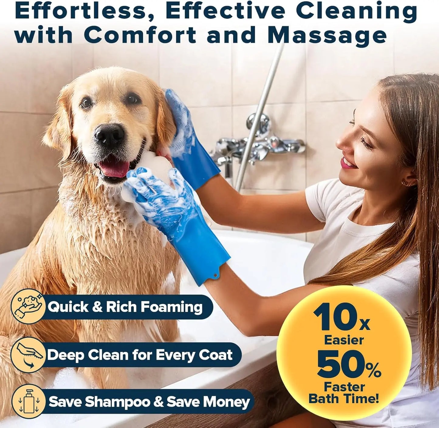 6-Piece Pet Grooming Kit - Dog Cat Washing Gloves & Bath Brushes