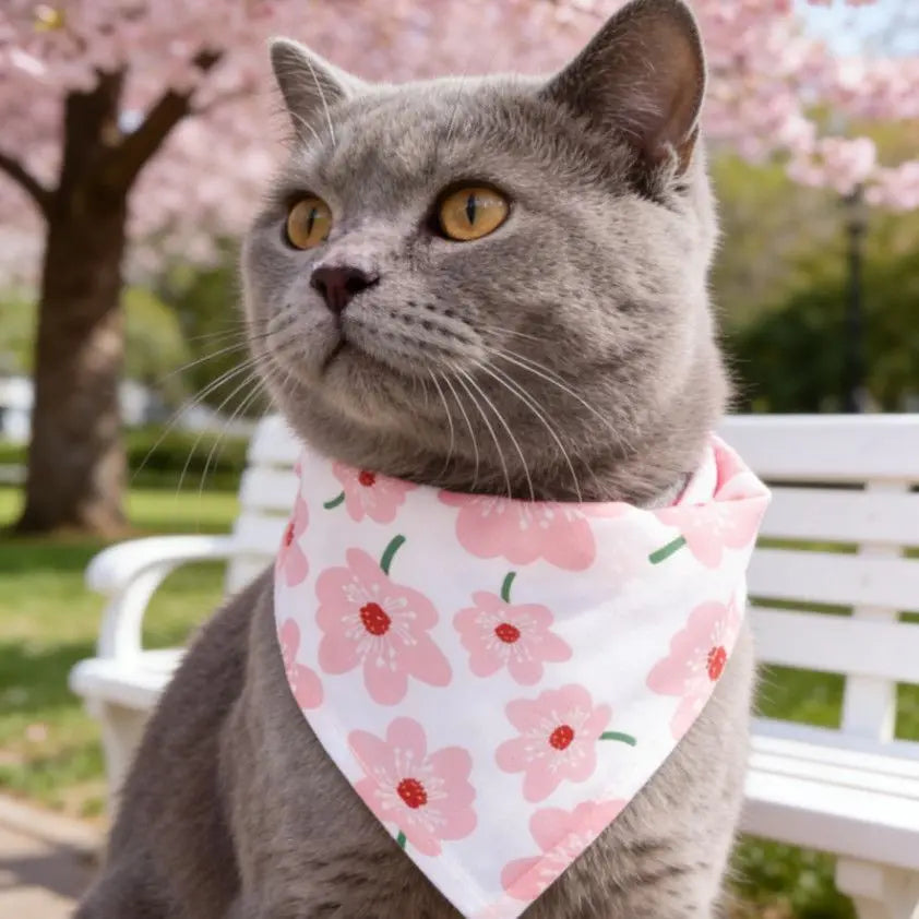 Cute Pink Cherry Blossom Pet Bandana For Dogs And Cats