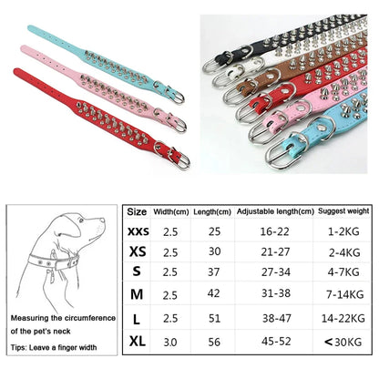 Adjustable Spiked Dog Collar - PU Leather Punk Rivet Pet Collar