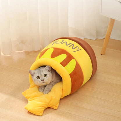 Honey Jar Cat Nest - Semi-Enclosed Warm Pet Bed for Cats & Dogs