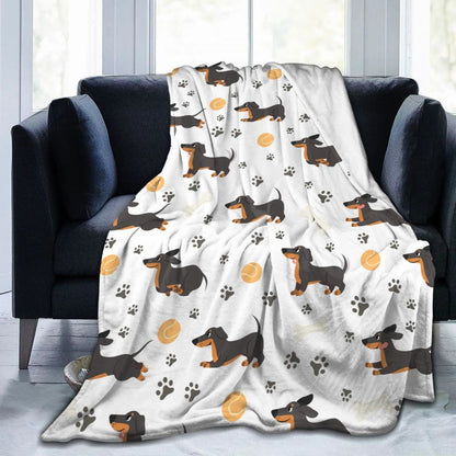 Cute Dachshund Blanket - Soft Flannel Cartoon Printed Throw