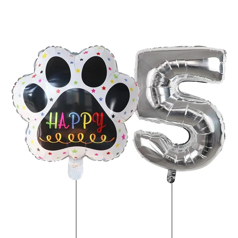 Dog Birthday Party Balloons Set - 30 Inch Paw Print Aluminum Foil