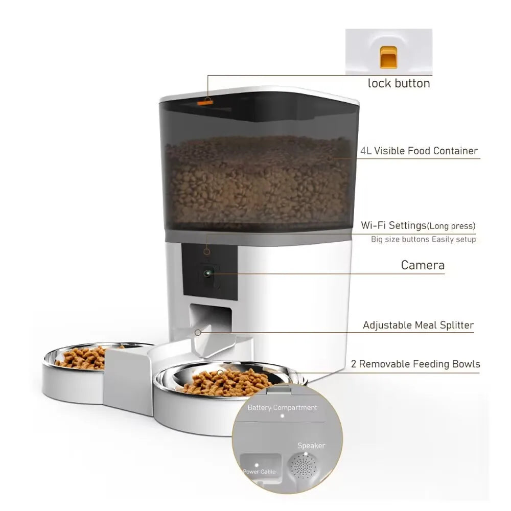 Smart Automatic Pet Feeder With Camera For Dogs And Cats