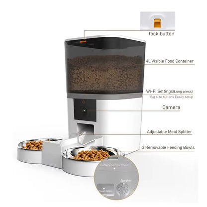 Smart Automatic Pet Feeder With Camera For Dogs And Cats
