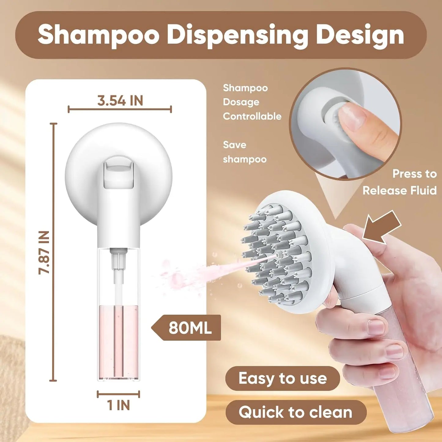 3-in-1 Dog Bath Brush with Soft Silicone Massage Heads for Pet Grooming