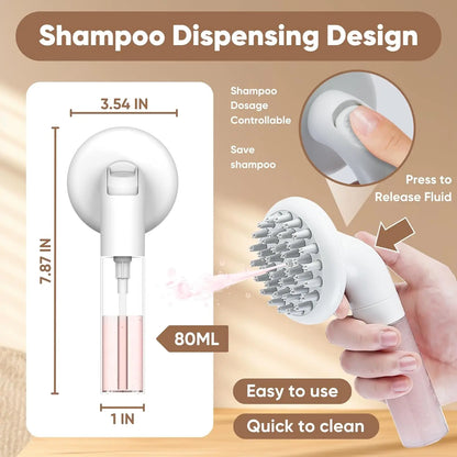 3-in-1 Dog Bath Brush with Soft Silicone Massage Heads for Pet Grooming
