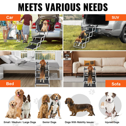 SucceBuy Dog Car Steps - Wide Folding Pet Stairs for SUV Truck