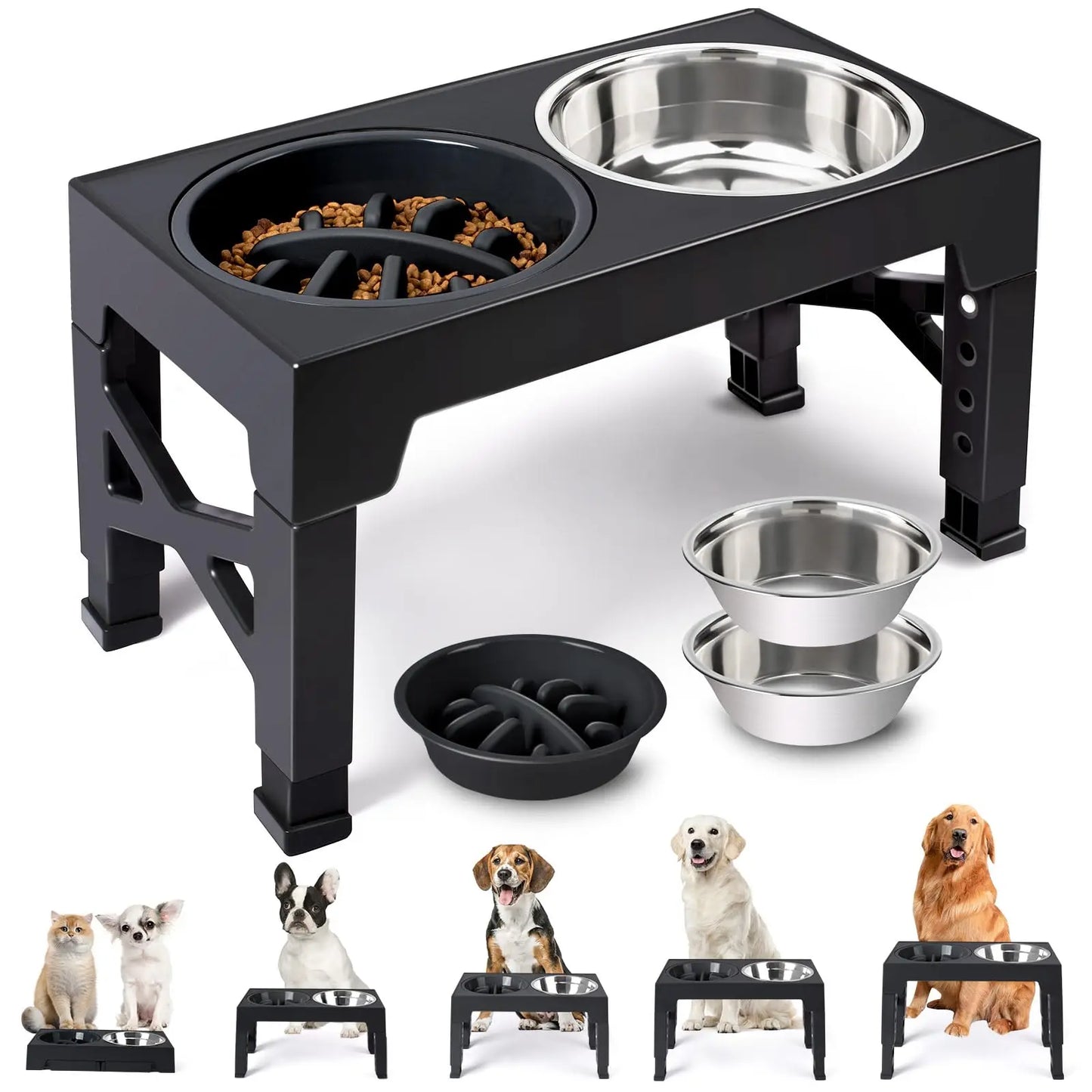 Elevated Dog Feeder With Adjustable Stand And Stainless Steel Bowls