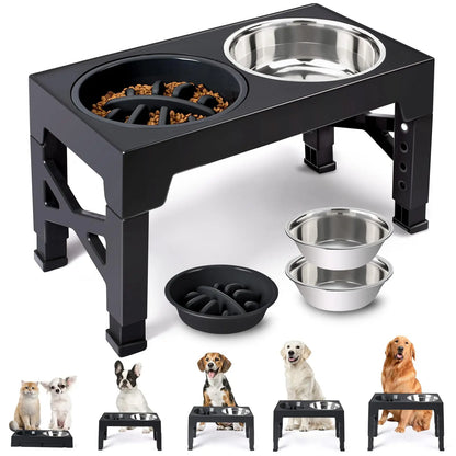 Elevated Dog Feeder With Adjustable Stand And Stainless Steel Bowls