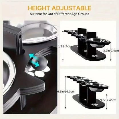 Elevated Cat Bowl With Adjustable Wood Stand And Stainless Steel