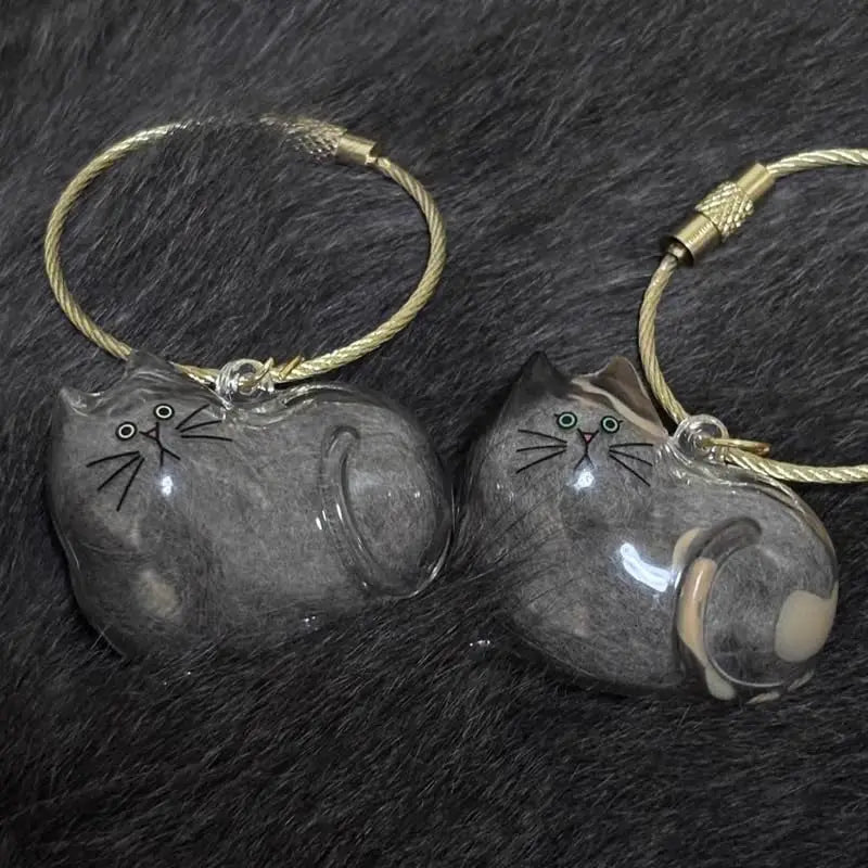Cat Fur Memorial Charm Resin Keepsake Capsule Pet Hair Keychain