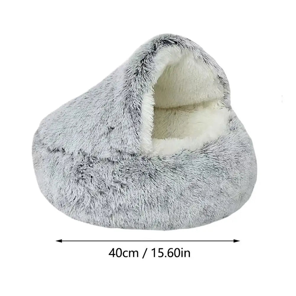 2 In 1 Soft Plush Pet Bed With Cover Round Cat Bed For Small Dogs