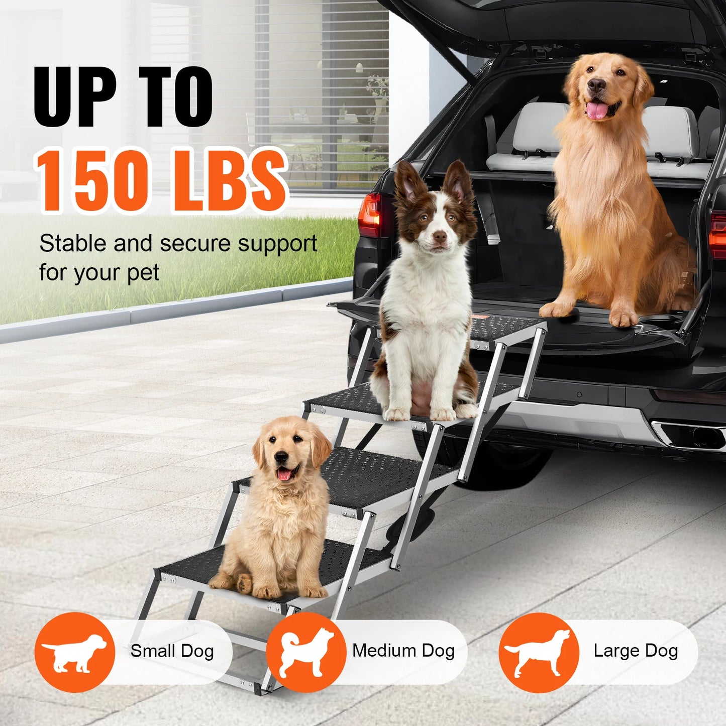 SucceBuy Dog Car Steps - Wide Folding Pet Stairs for SUV Truck