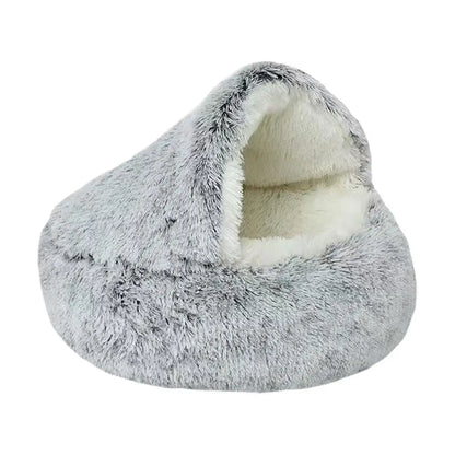 2 In 1 Soft Plush Pet Bed With Cover Round Cat Bed For Small Dogs
