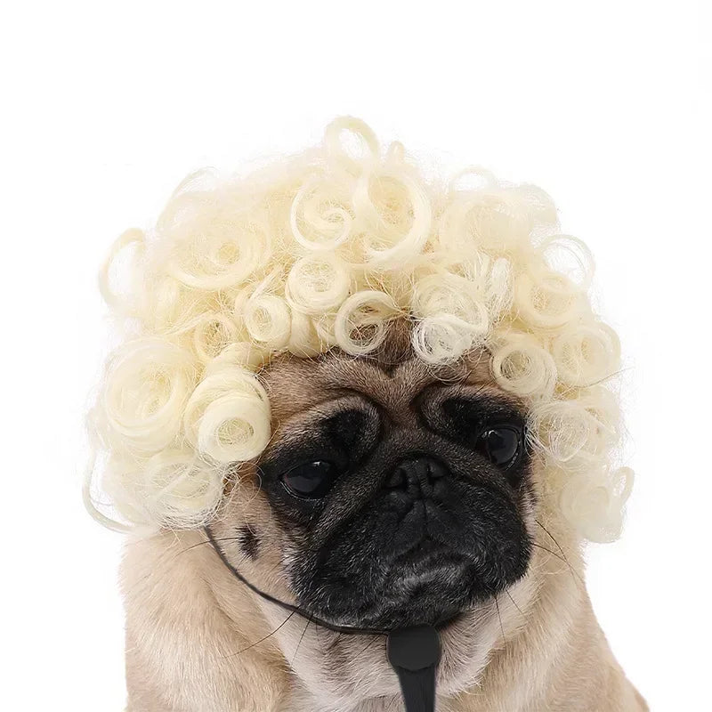 Pet Wig for Dogs and Cats - Halloween Costume Accessory with DIY Trim
