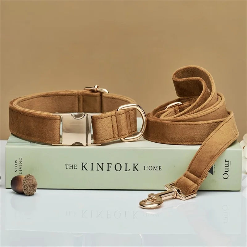 Personalized Dog Collar Leash Set With Bow - Multiple Colors
