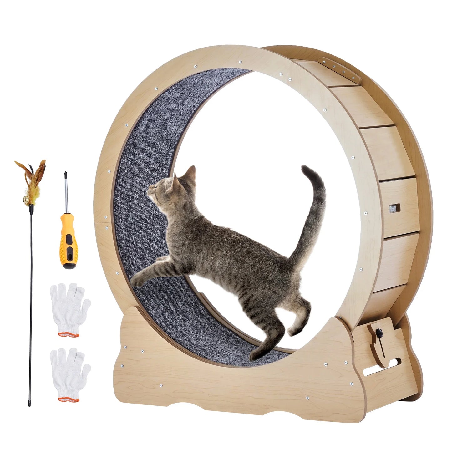 SucceBuy Wooden Cat Exercise Wheel Large Indoor Cat Treadmill