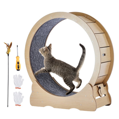 SucceBuy Wooden Cat Exercise Wheel Large Indoor Cat Treadmill