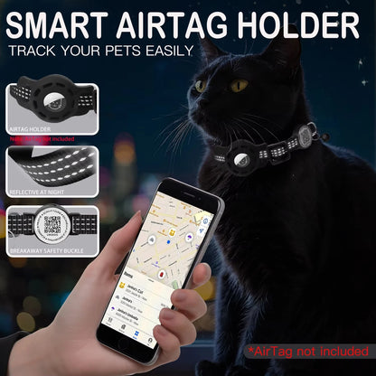 Cat GPS Collar with QR Code Tag and AirTag Case - Reflective Breakaway