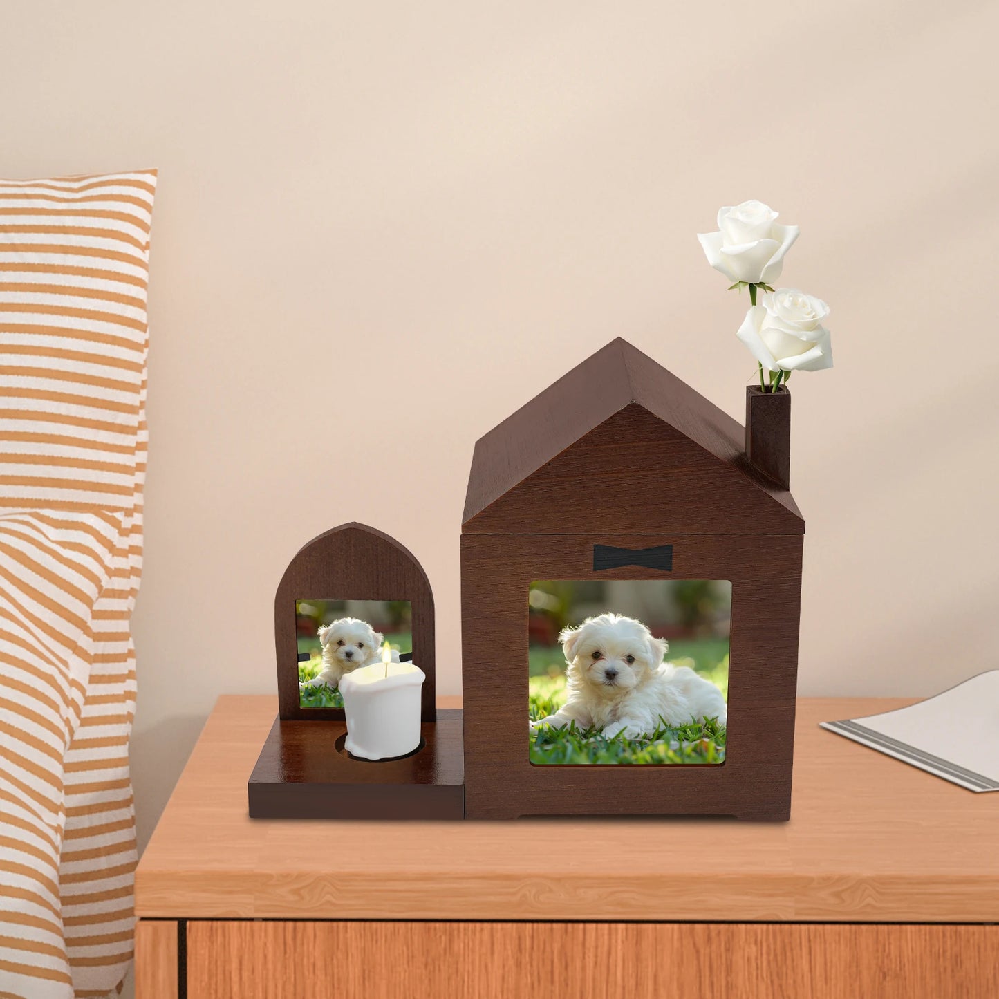 Pine Acrylic Pet Urn With Two Photo Frames For Small Pet Ashes