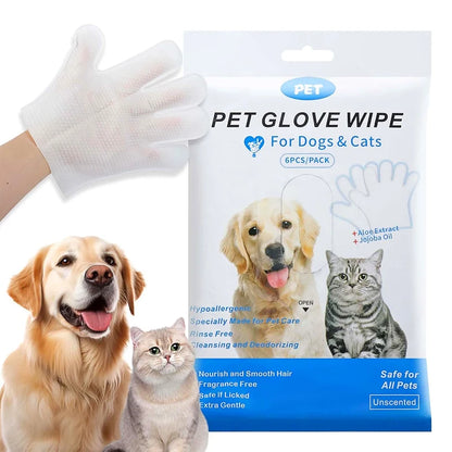 6 Pack Pet Cleaning Wipes Gloves For Dogs Cats Puppies Kittens