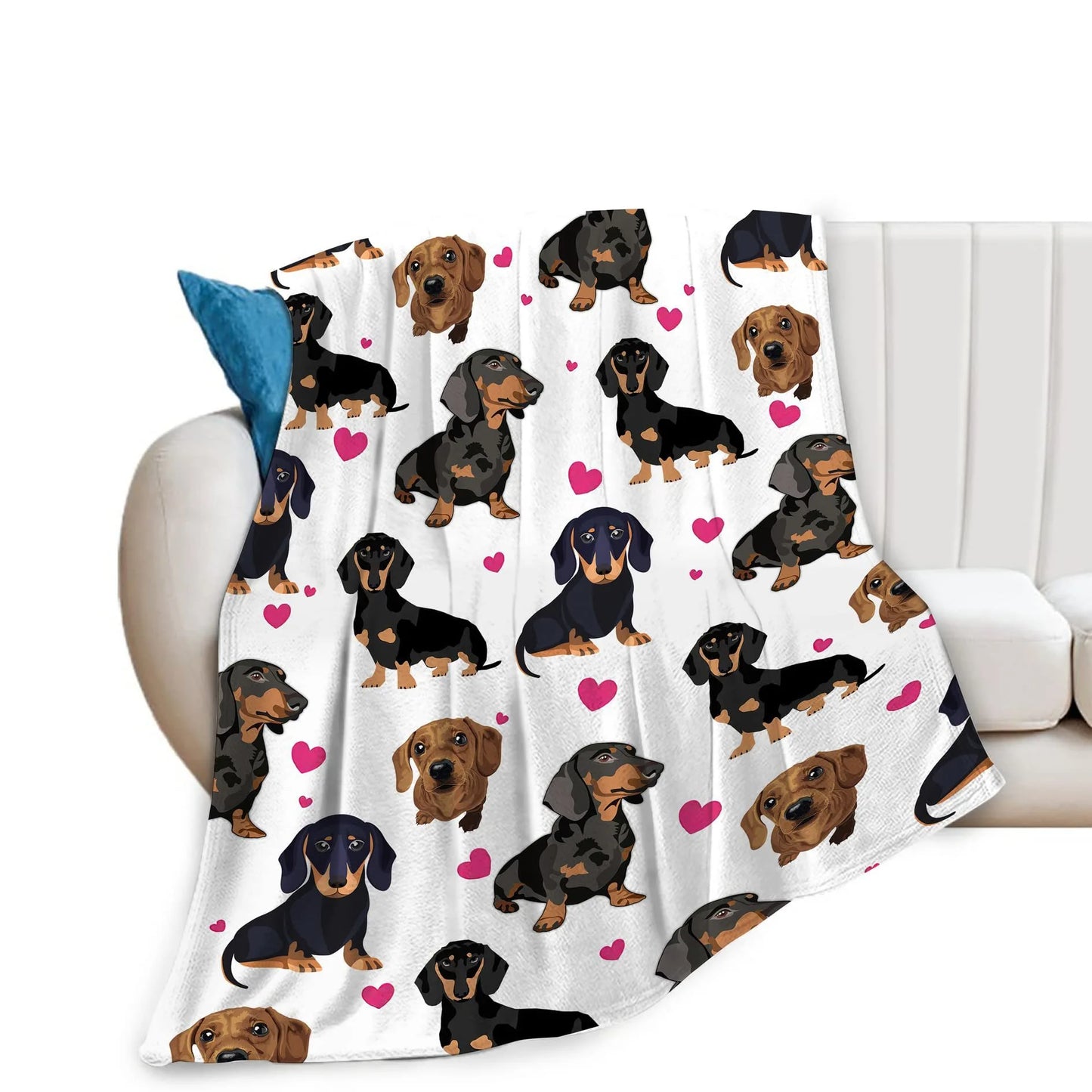 Cute Dachshund Blanket - Soft Flannel Cartoon Printed Throw