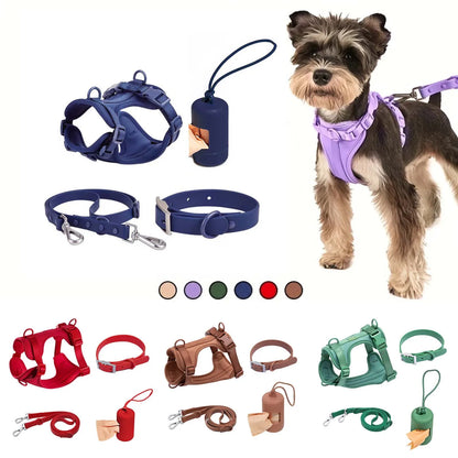Dog Chest Harness Set - 11 Colors Waterproof PVC with Leash