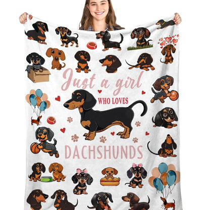 Cute Dachshund Blanket - Soft Flannel Cartoon Printed Throw