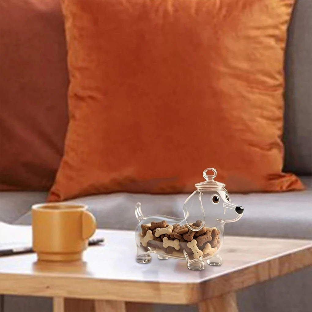 Cute Dachshund Glass Snack Jar With Airtight Lid For Dog Treats