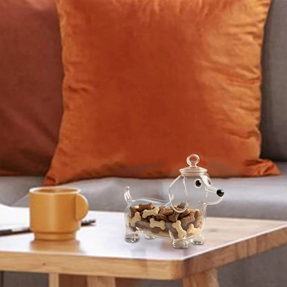 Cute Dachshund Glass Snack Jar With Airtight Lid For Dog Treats