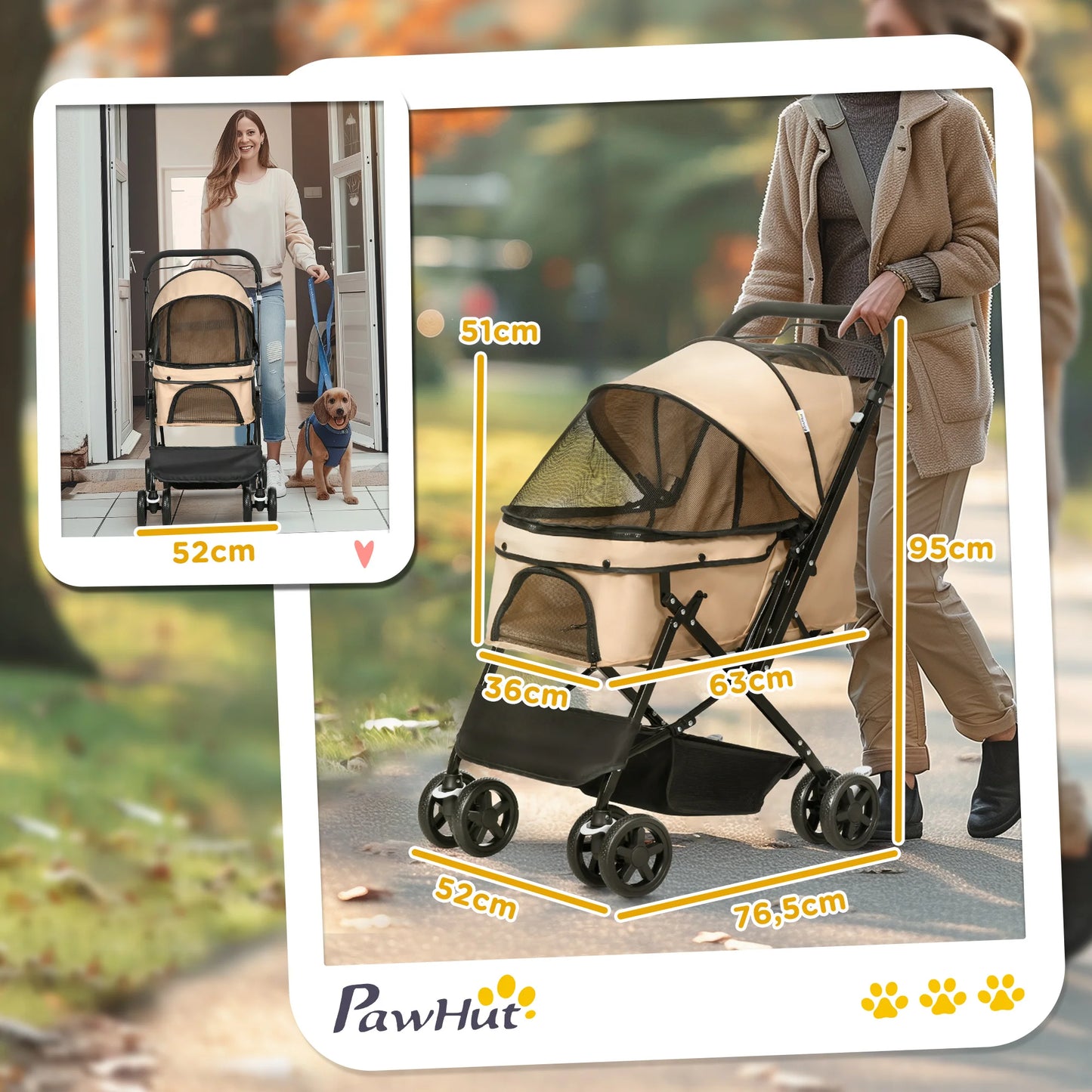 Dog Stroller For Small Dogs And Cats - Light Brown Pet Buggy