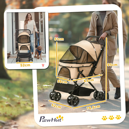 Dog Stroller For Small Dogs And Cats - Light Brown Pet Buggy